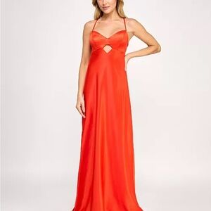 Backless Tomato Red Evening Gown